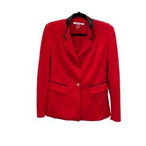 Peter Nygard Jacket Womens 8 Red Blazer 1 Button Front Black Silver Accent